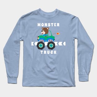 Cartoon vector of monster truck with little animal driver. Long Sleeve T-Shirt